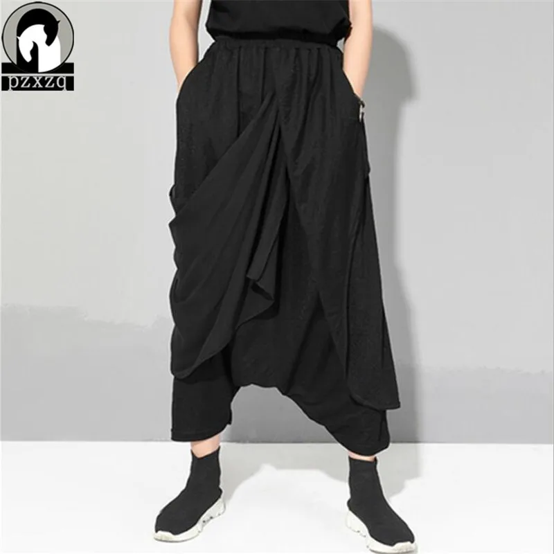

Sexy irregular Chiffon Women Beach Mesh Pants Wide Leg Pants Transparent See Through Long Trousers Cross-pants Elastic Waist