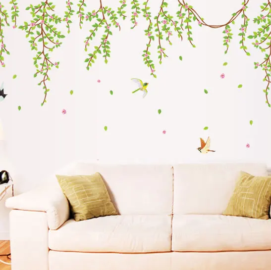 Spring Willow Vines Wall Stickers Home Living Room Cheap Adhesive Decoration Green Tree Leaves Papers Spring Willow Vines Wall Stickers Home Living Room Cheap Adhesive Decoration Green Tree Leaves Papers