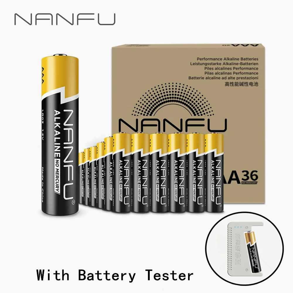 

NANFU 36 Pcs/Set AAA Batteries LR03 1.5V Alkaline Battery with Battery Tester for Clock Controller Toys Mouse Weight Scale [RU]