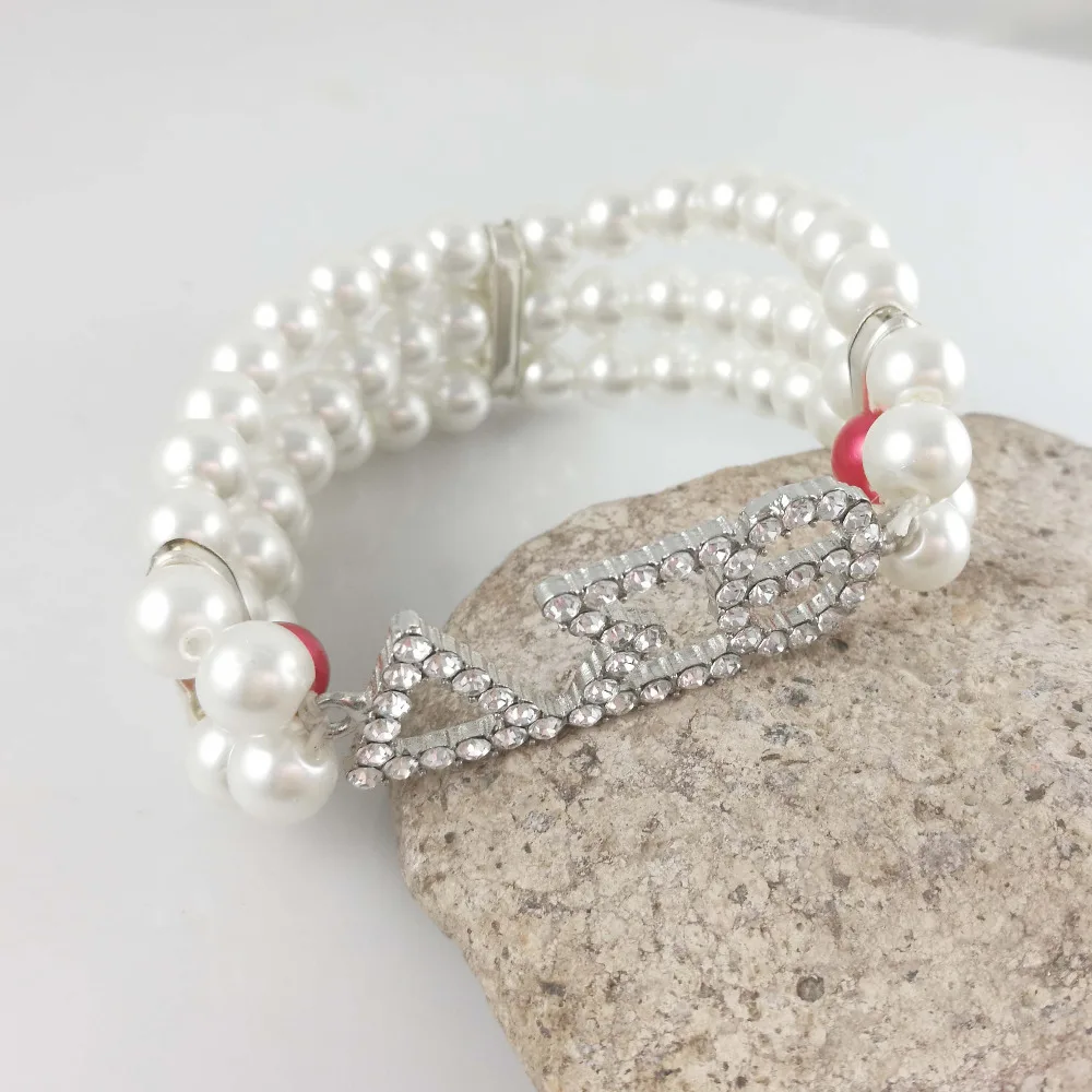 

Drop shipping Newest Delta Sigma Theta Sorority Wide Elastic Multi storey Pearl Crystal dst Handmade Woven bracelet