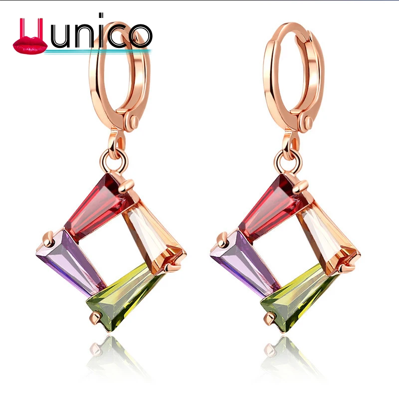 

HOT UUNICO Sell 3 Colors Gold Color Stud Earrings with Multicolor AAA Zircon For Women Jewelry ER017