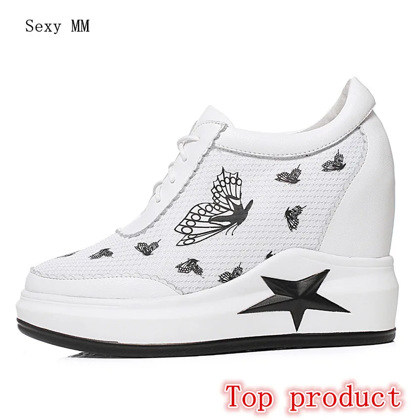 

Genuine Leather Wedges Shoes Lace-Up Women Flats Loafers Wedge Casual Height Increasing Flat Walking Shoes High Quality