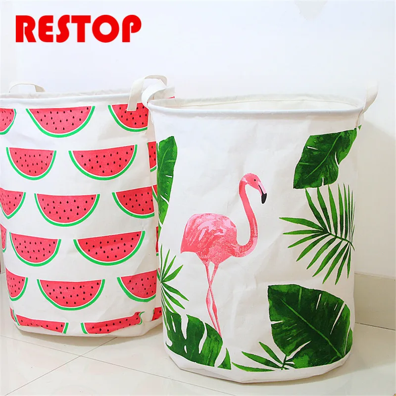 2018 Flamingo Laundry Basket Canvas Washing Laundry Bag Hamper Storage
