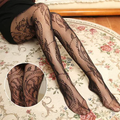 

Women Lace Pantyhose Floral Printed Design Tight Stockings