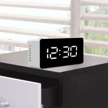 

Digital LED Display Desktop Clock USB & Battery Operated Desk Table Alarm Clocks Thermometer Mirror Clock with Snooze Function