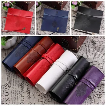 

Retro Roll Pencil Case Pounch PU Leather Waterproof Pen Storage Bag for Binder School Office Supplies Stationery Kid Gifts