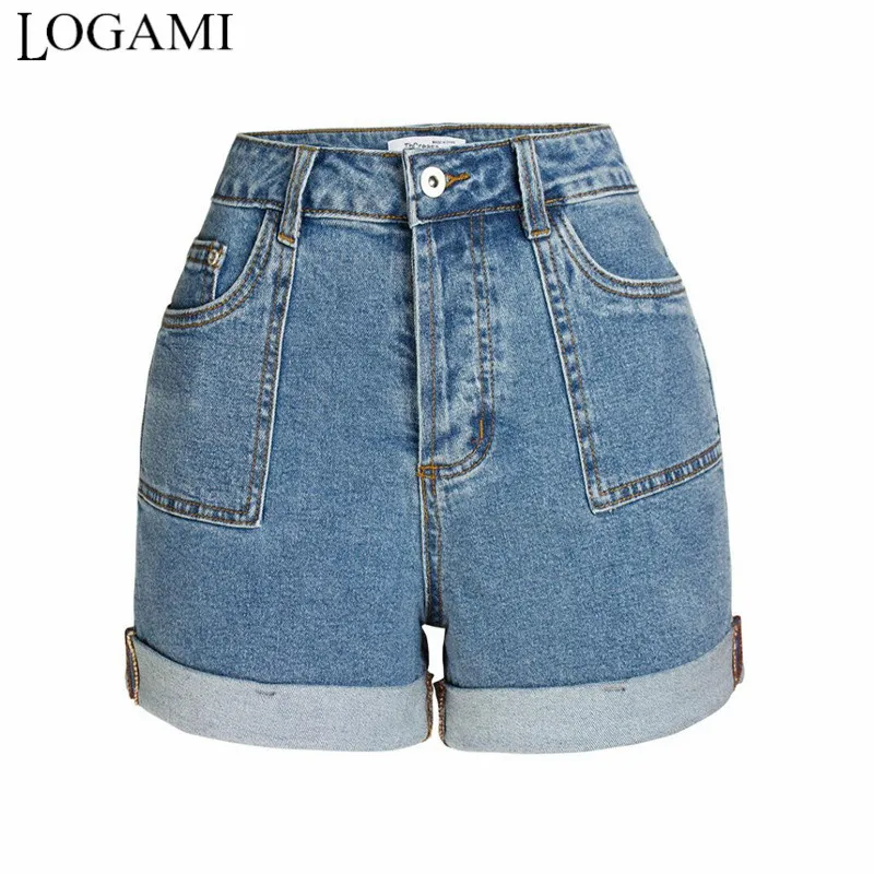 LOGAMI High Waist Summer Sexy Denim Shorts Women Pocket Button Slim Short Jeans Women'S Casual Shorts Plus Size 4XL