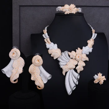 

GODKI 125MM Flower Bowknot Luxury Women Bridal Cubic Zirconia Ring Bangle Necklace Earring Dubai Jewelry Set Jewellery Addict
