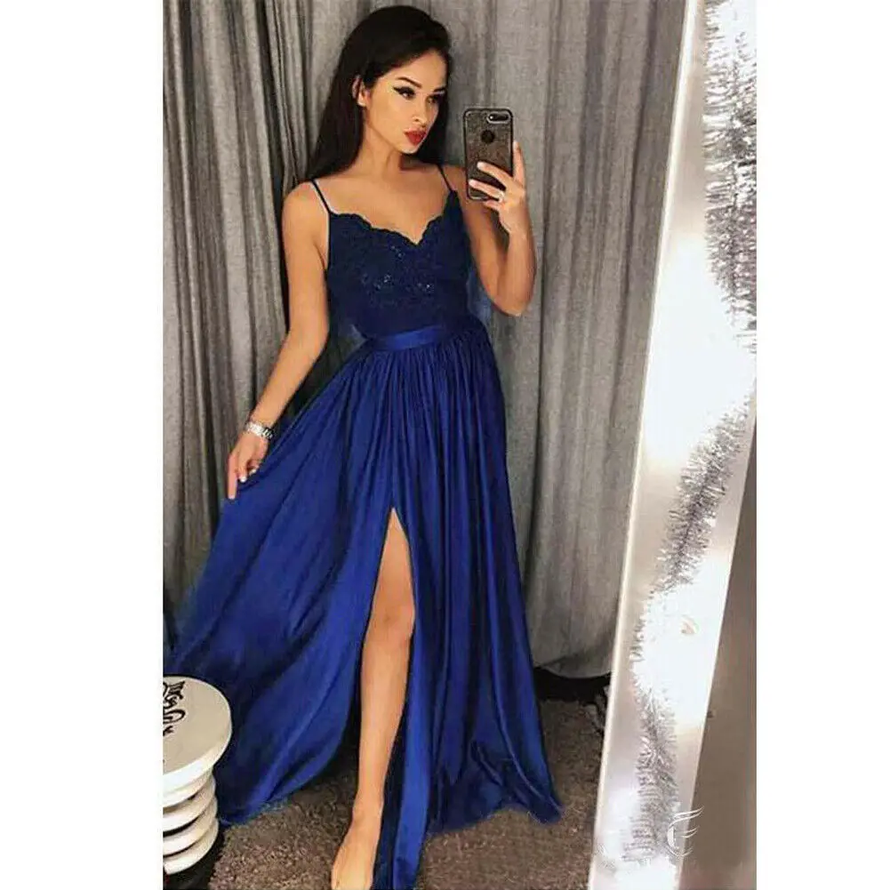 Новое поступление, однотонная женская элегантная сексуальная Длинная юбка, вечернее платье для выпускного вечера - Цвет: Синий