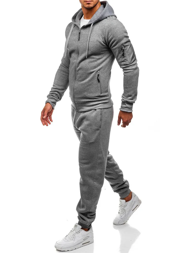 Мужская спортивная одежда комплект из 2 предметов модный теплый спортивный костюм свитер + тренировочные брюки спортивный костюм на молнии
