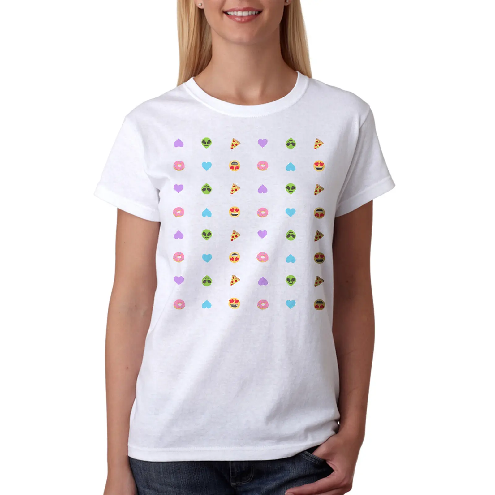 Cute Pattern Emoji Images Women's White T-shirt NEW Sizes S-XL Female Perfect Quality Casual Clothes for Women Female T Shirt