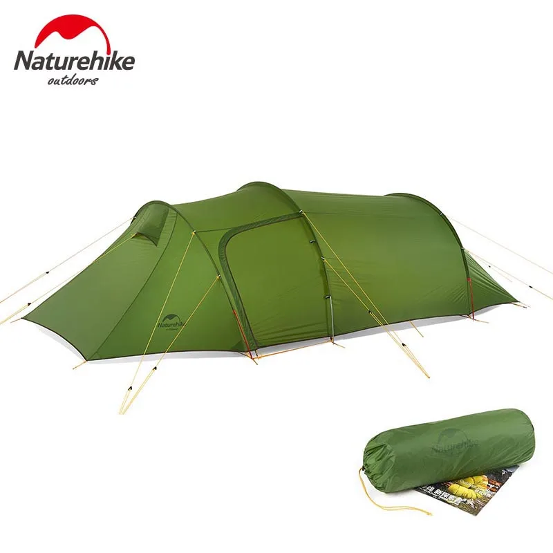 Naturehike 2-3 Person Detachable Tunnel Tent with Lobby Outdoor Camping Climbing Double Layer Waterproof Tent 4 Seasons Tent