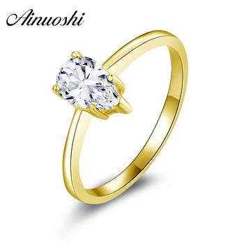 

AINUOSHI 14K Solid Yellow Gold Water Drop Solitaire Rings 5 Claws 1CT Pear Cut SONA Diamond Anillo Women Wedding Engagement Ring