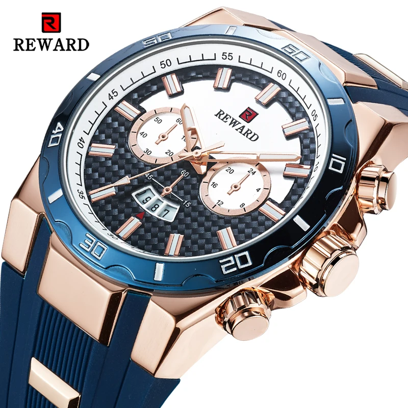 

REWARD Mens Watches Auto Date Chronograph Quartz Watch Men Blue Casual Sport Military Wrist Watch Male Clock Relogio Masculino