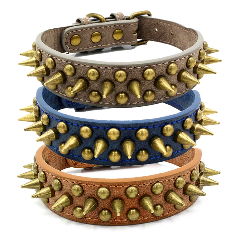 Best Puppy Pet Dog Collar for Dogs Leash Chain Traction Metal Rivet Decor Leather Large Pets Collars Supplies German Shepherd Pitbull