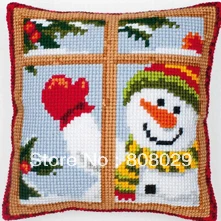 

Snow Man Needlework Kit Unfinished Acrylic Yarn Embroidery Pillow Tapestry Canvas Cushion Front Cross Stitch Pillowcase