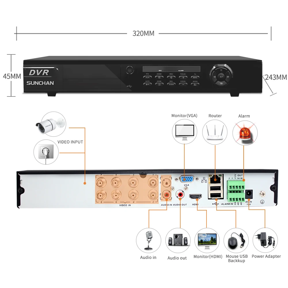 SUNCHAN 8ch 1080P AHD-H DVR 8 шт HD 2.0MP 1080P In/наружная камера безопасности DVR комплекты CCTV домашняя система видеонаблюдения w/HDD