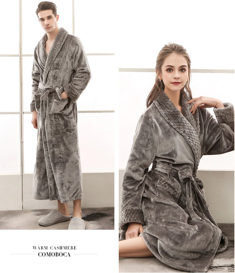 Queenral Man And Woman Robe Winter Long Bathrobe Warm Flannel Satin Male And Female Robes Sleepwear Sexy Pajamas Nightgown    20