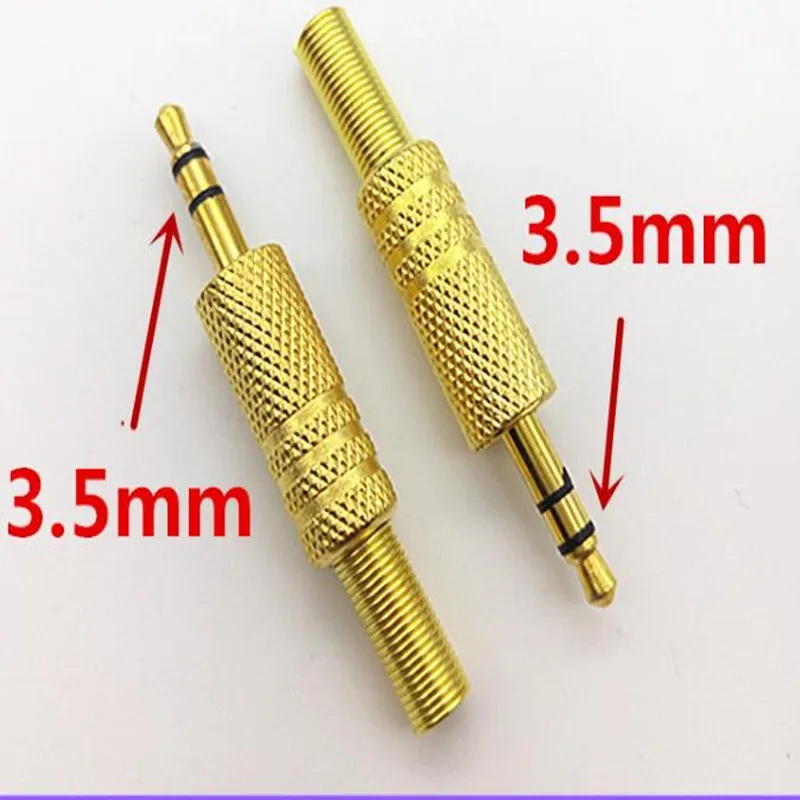 

free shipping 10pcs Gold plated 3.5mm audio welding male headset headset 3.5mm two-channel plug 3.5 headphone terminal