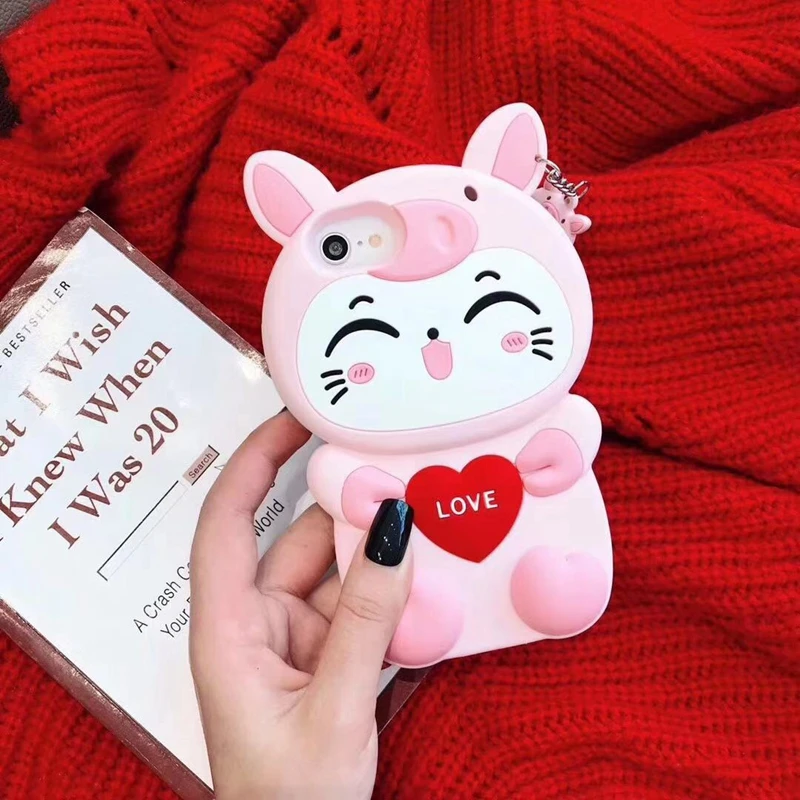 

Silicone love cat mobile phone case for iphone6 6s 7 8 plus X Xs XR Xs max Full soft phone cases