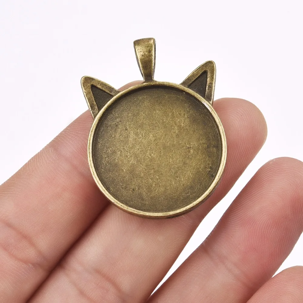 Cat Round Pendant Cabochon Setting 25mm Bezel Gem Blank Base Antique Bronze (5)