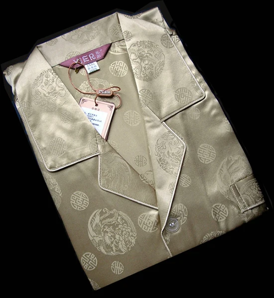 Для мужчин пижамы 100% чистого шелка с принтом Charmeuse комплект размеры L, XL, XXL
