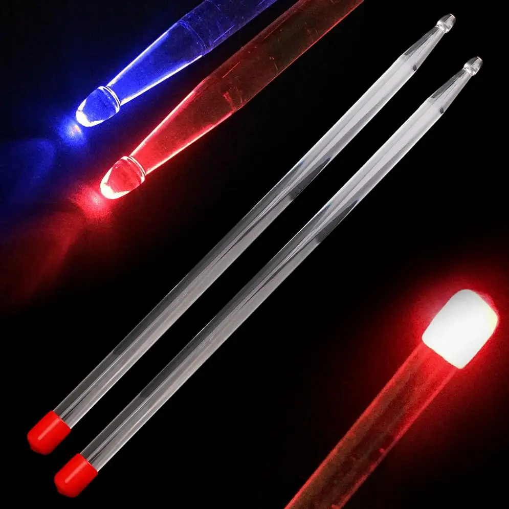 

1 Pair 5A Acrylic Drum Stick Red & Blue Glow Alternately Noctilucent Glow in The Dark Stage Performance Luminous Jazz Drumsticks