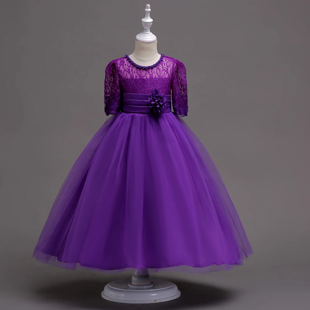 Bolsa Infantil Menina/детское вечернее платье для маленьких девочек, детское платье с жемчужинами на свадьбу, белые, темно-синие, фиолетовые вечерние платья для девочек - Цвет: Фиолетовый