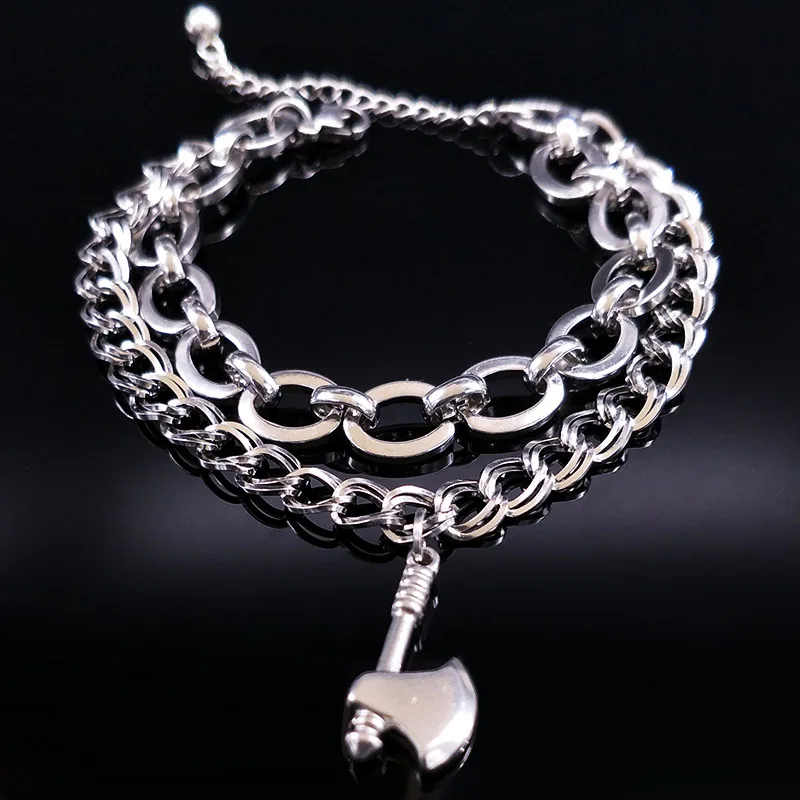2019 Fashion Ax Punk Rock Stainless Steel Charm Bracelet Women Silver