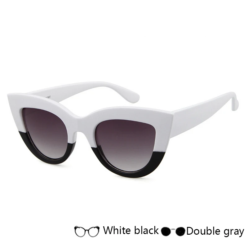 Ретро, толстая оправа, кошачий глаз, солнцезащитные очки для женщин, Дамский бренд, дизайнерские, зеркальные линзы, солнцезащитные очки «кошачий глаз» для женщин, oculos de sol - Цвет линз: C