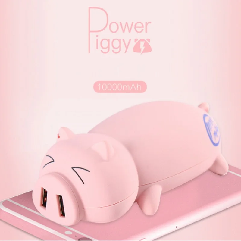 

New 10000mah Lovely pig Power Bank Portable Powerbank Battery pig Cartoon Design Charge For iphone5 6s xiaomi mi5 free shipping