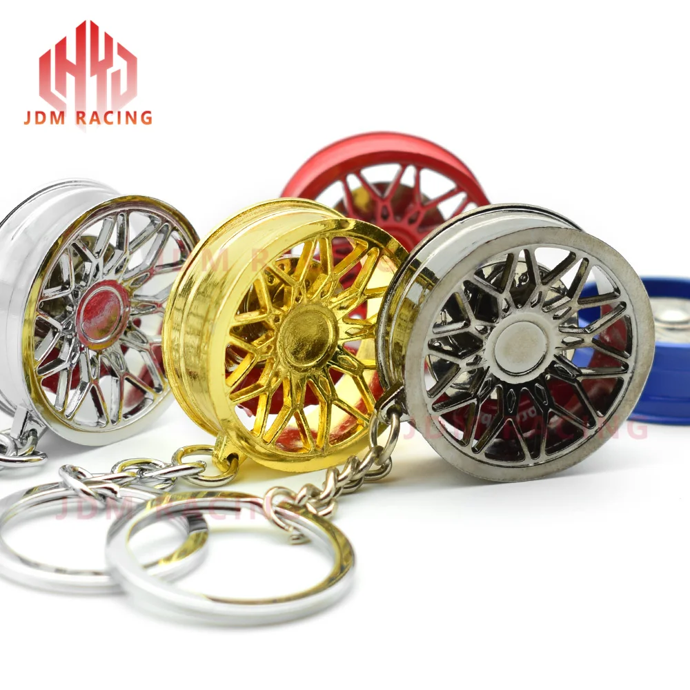 

Hot JDM RACING STYLE Wheel Keychain Alloy 360 Rotate Remove Brake Disc Keyring For Key Chain Car with spin Brake Disc