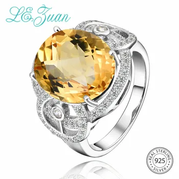 

L&zuan Real Natural 7.57ct Citrine Ring for Woman 100% 925 Sterling Silver Bridal Wedding Rings Gemstone Jewelry Christmas Gifts