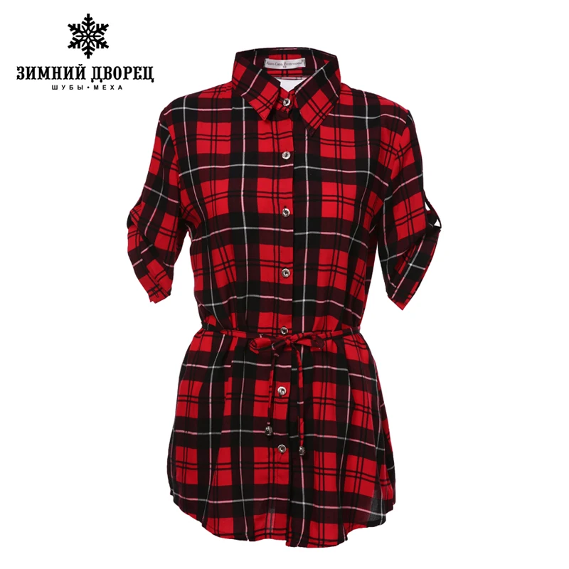 

WINTER PALACE Summer fashion women blouses Cotton Scottish style blouse women Plaid pattern women tops