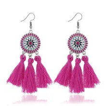 Bohemian Hollow Out Rhinestone Circle Long Tassel Earrings For Women Handmade Statement Fringed Brincos Wedding Bridal Jewelry rhinestone hollow out wedding jewelry set