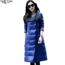 Новинка, женский зимний пуховик, Повседневный, свободный, длинный, Одноцветный, размера плюс, верхняя одежда, синяя пуговица, внешний карман, Doudoune AC184
