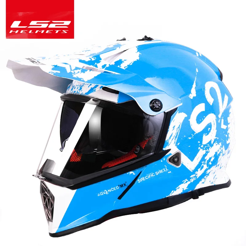 LS2 MX436 внедорожный мотоциклетный шлем с солнцезащитным покрытием ls2 pioneer moto cross шлем с двойными линзами, одобренный ECE - Цвет: blue