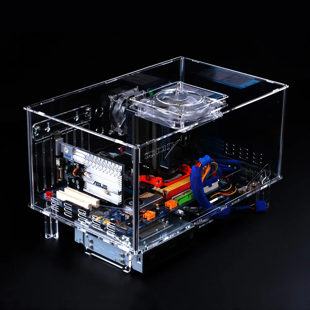 QDIY PC D777XM горизонтальный MircoATX HTPC акриловый прозрачный Настольный ПК чехол для