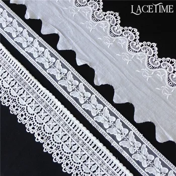 

5 Yards Butterfly White Cotton Lace Trims Water Soluble Flower Crochet Lace Fabric Trim Sewing Accessories