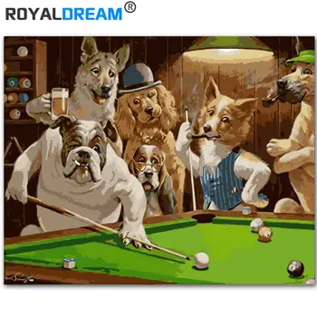 

ROYALDREAM Mr. Dog Playing Billiards DIY Painting By Numbers Kit Paint On Canvas Painting Calligraphy For Home Decor