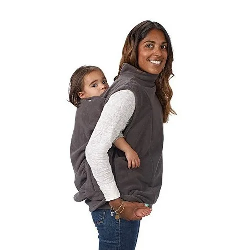 Maternity Kangaroo Pet Hoodie Pouch Winter Sleeveless Sweater Vest Baby Carrier Jacket Kangaroo Maternity Outerwear Coat S-XL - Цвет: Grey