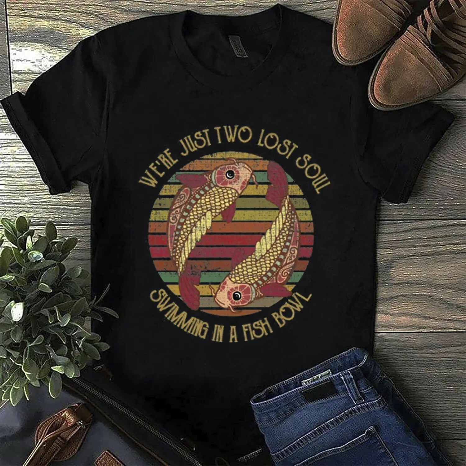 We'Re Just Two Lost Souls Swimming In A Fish Bowl T Shirt Black Cotton Men S 4Xl | Мужская одежда