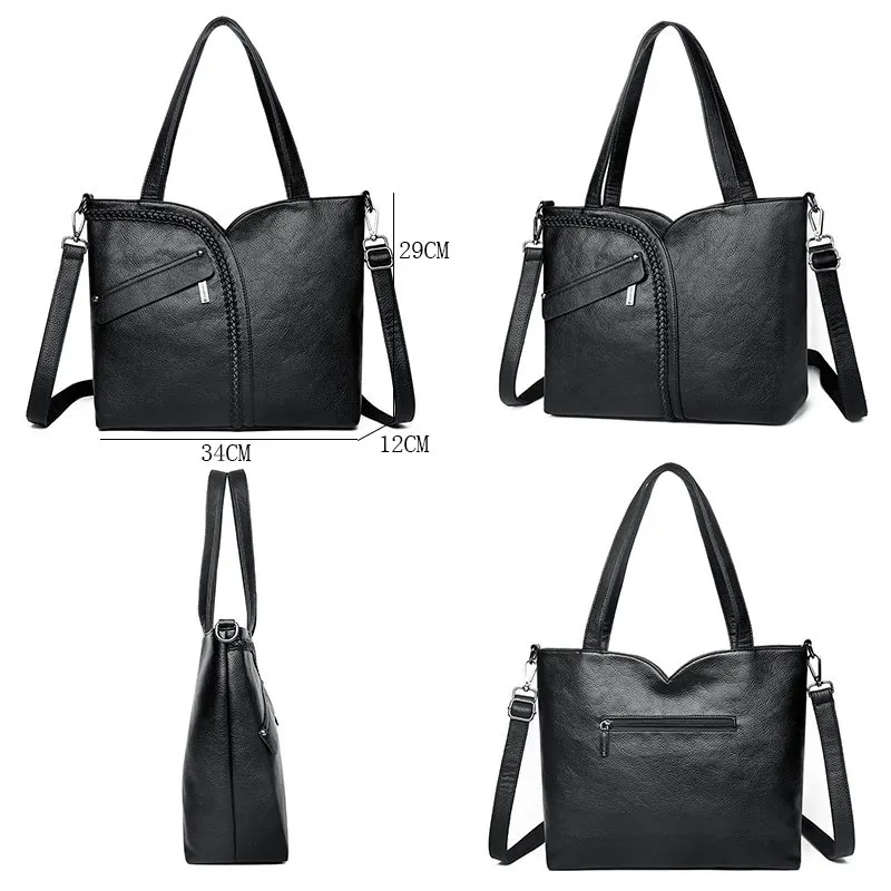  Luxury Women Genuine Leather Knitting Shoulder Bags 2 Sets Purses and Handbags Large Capacity Tote  - 32967643057