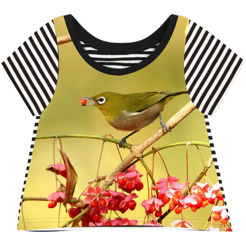kids girls Cute birds Pattern T Shirt Kids Clothes Children Summer