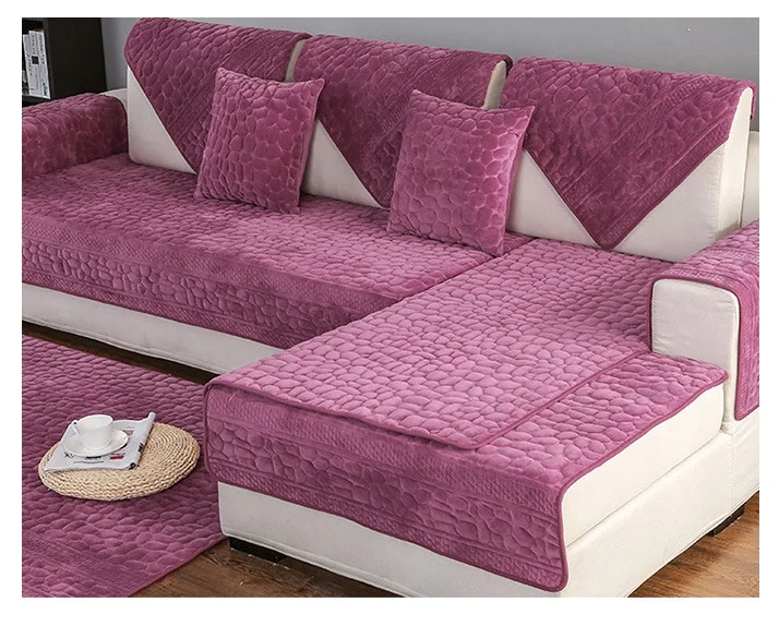 3D каменный узор, чехол для дивана, полотенце, чехол, плюшевая ткань, толстый диван, современный нескользящий диван, чехол для дивана, угловые коврики для полотенец, 1 шт - Цвет: 1PCS purple