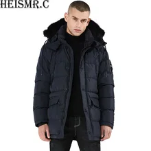 Мужская зимняя куртка на мороз-40 градусов, новинка, Мужская Утепленная парка с меховым воротником и капюшоном, Брендовая верхняя одежда с хлопковой подкладкой AW33