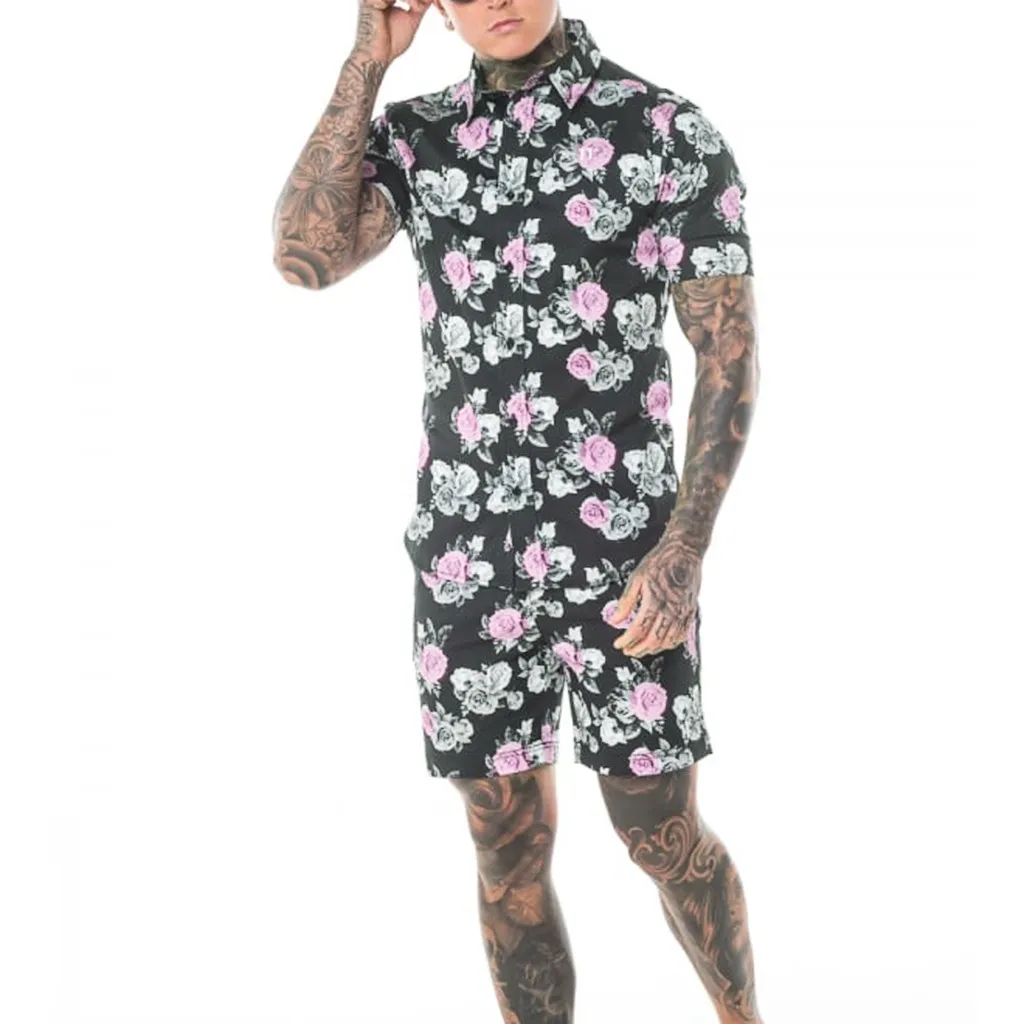 

Men Street Shirt and Shorts Summer Bohemia Style Printed Outfit Two Piece Set