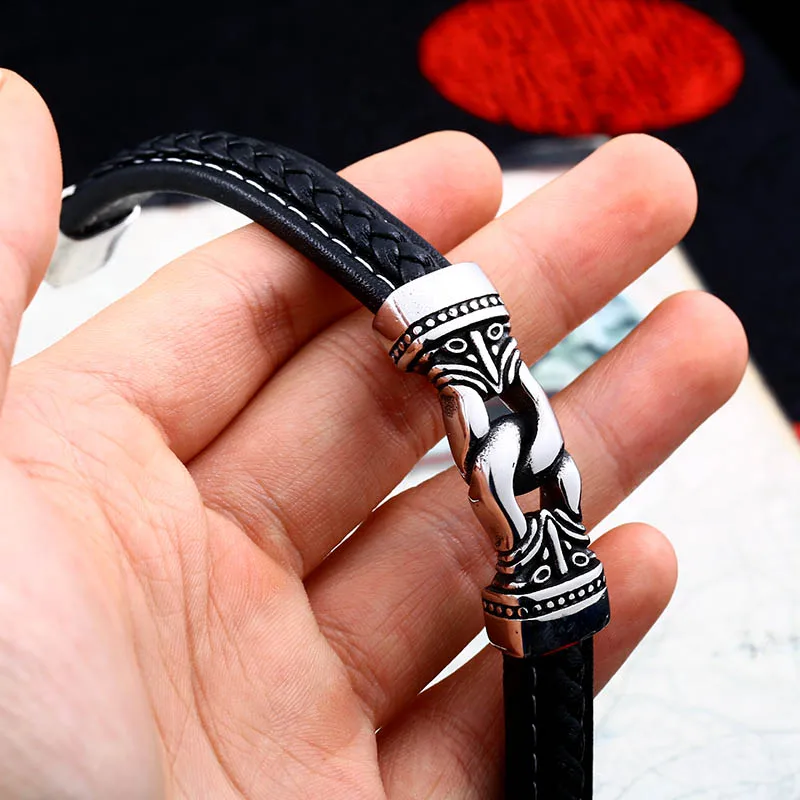 

Steel soldier viking Celtics Rune Bracelet Norse Hammer bangle Leather Wrap Amulet Talisman Jewelry for men and women