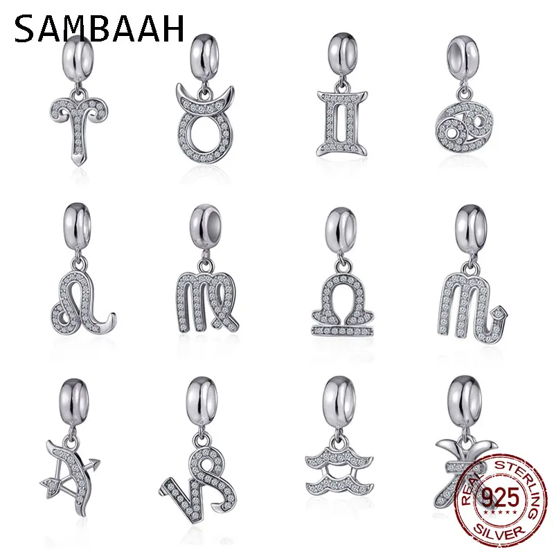 Sambaah 925 пробы серебряные знаки кулоны со знаками зодиака 12 бусины с созвездиями fit Pandora Знак зодиака браслет SS3762