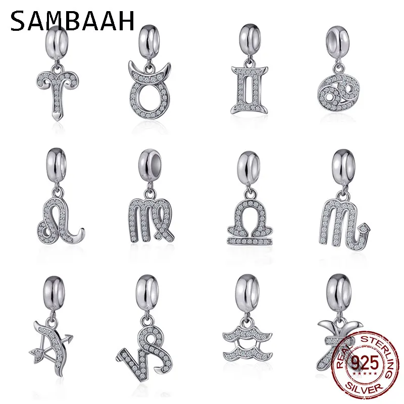 Sambaah кулоны со знаками Зодиака Серебряные 12 бусины с созвездиями подходят для